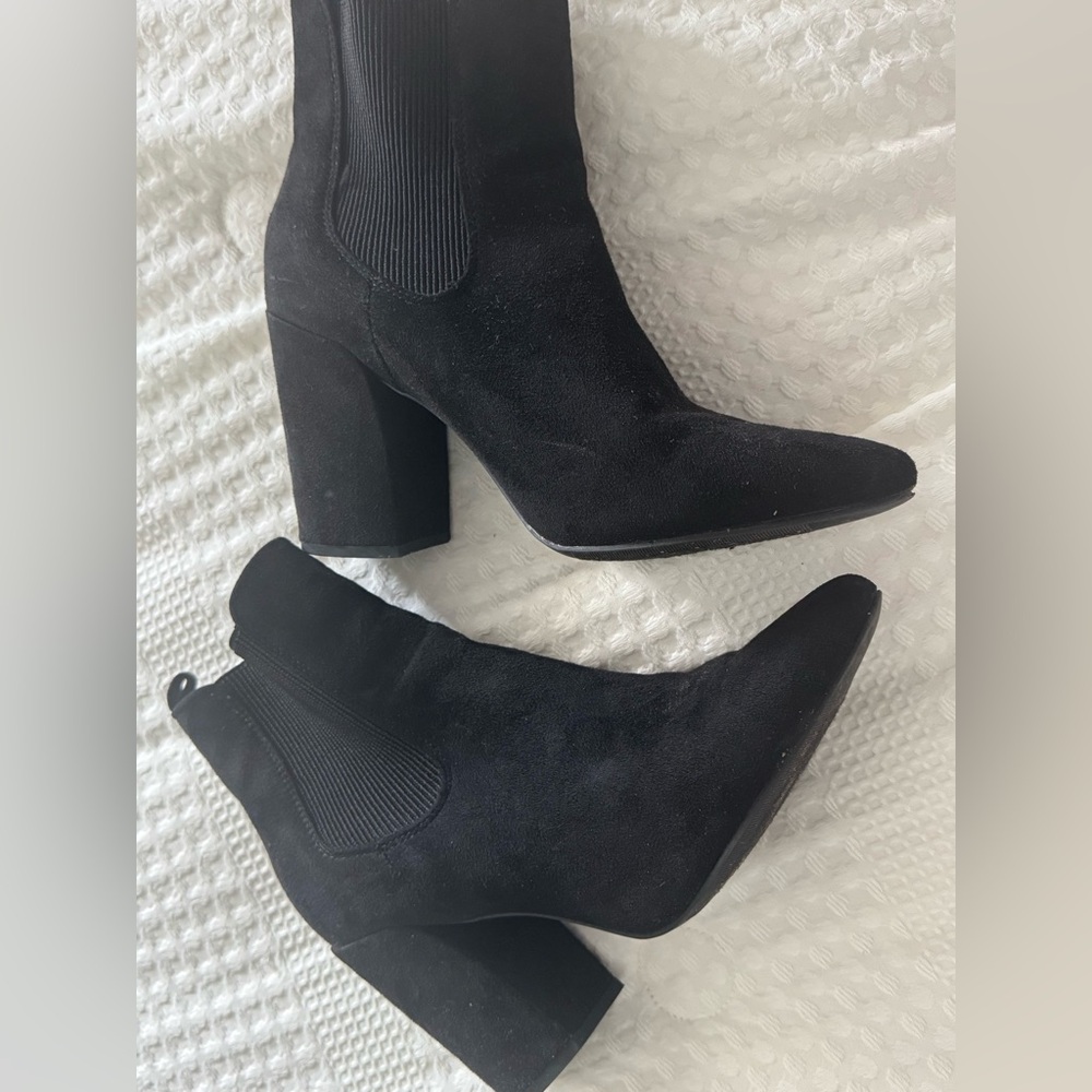 Sugar Black Suede Block Heel Chelsea Ankle Boots